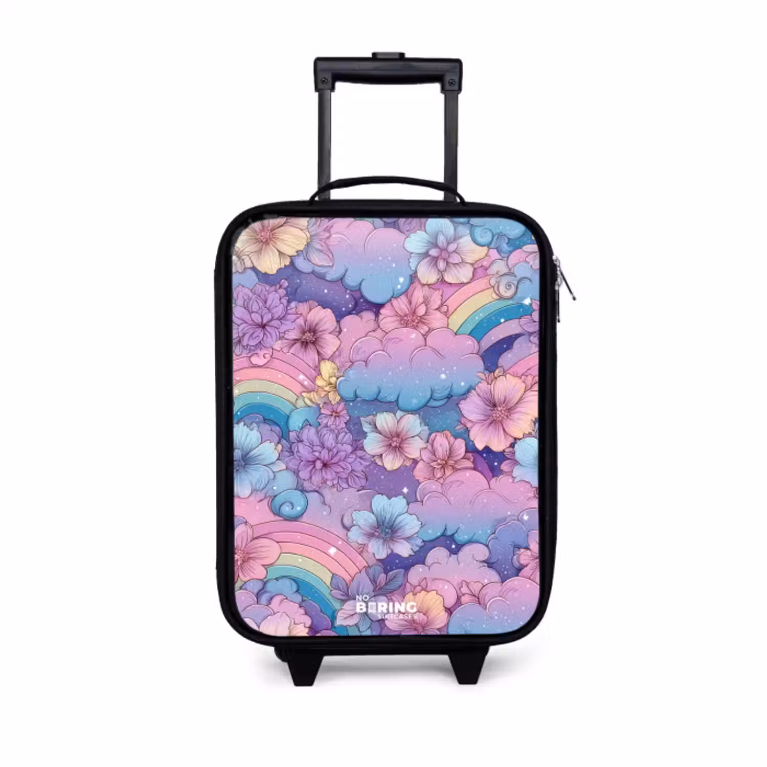 Kinderkoffer - Zwart - Illustratie van wolken, regenbogen en bloemen