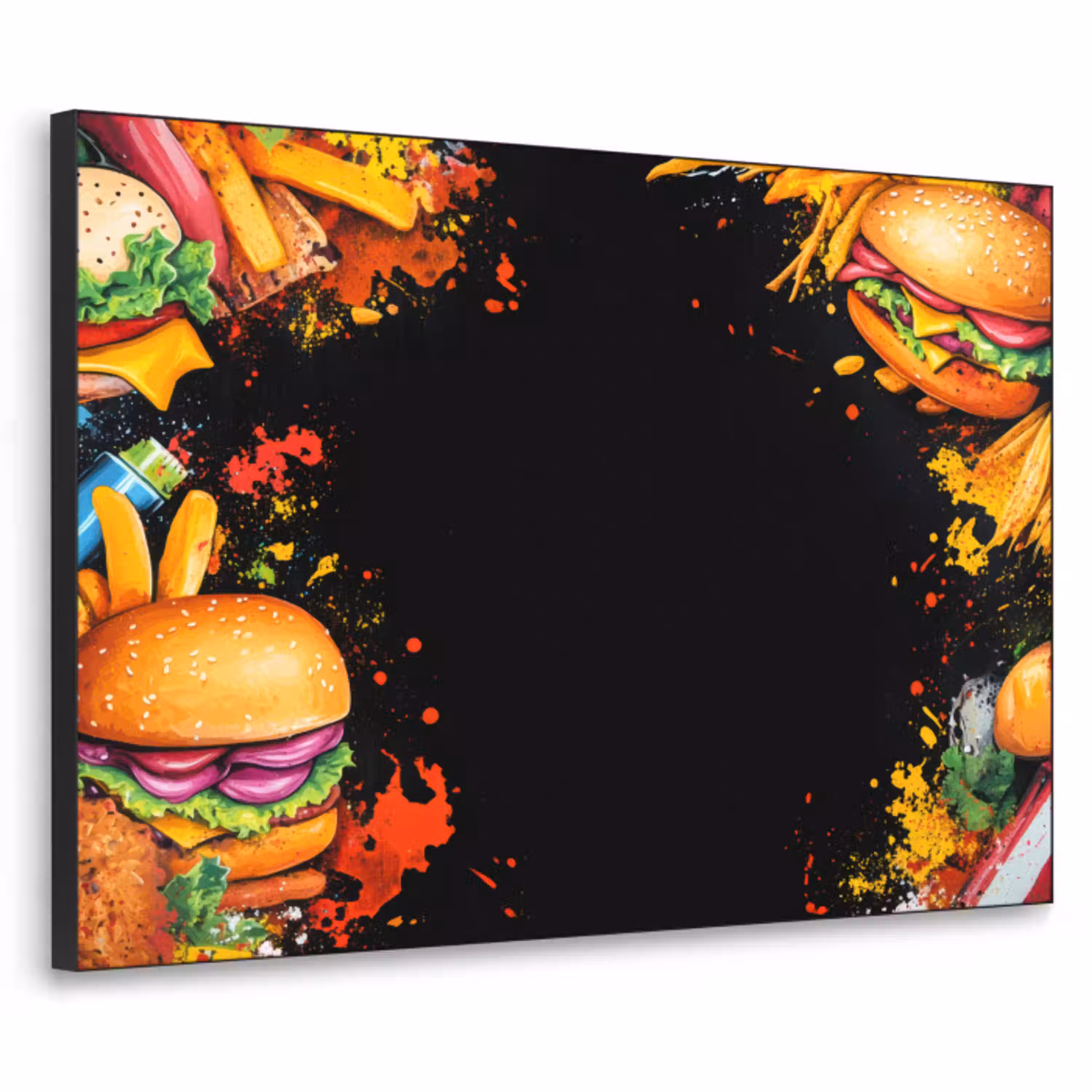 Fastfood - Graffiti - Hamburger - Eten - Modern Textielframe - compleet frame klein -3d