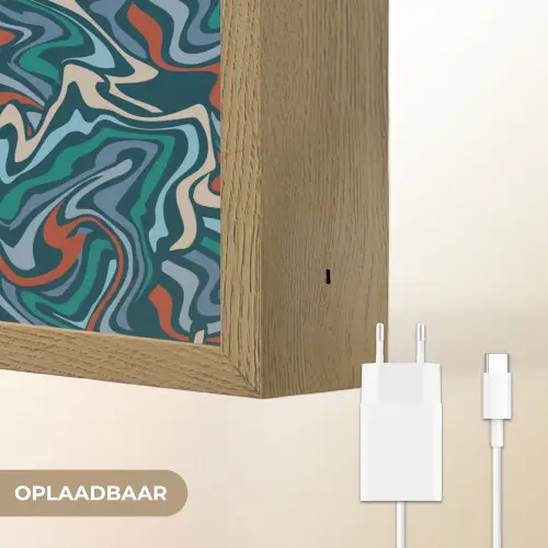 Golven - Retro - Blauw - Patroon Light Box met batterij (Wandlamp) middel 907 -USP_websiteoplaadbaarNL