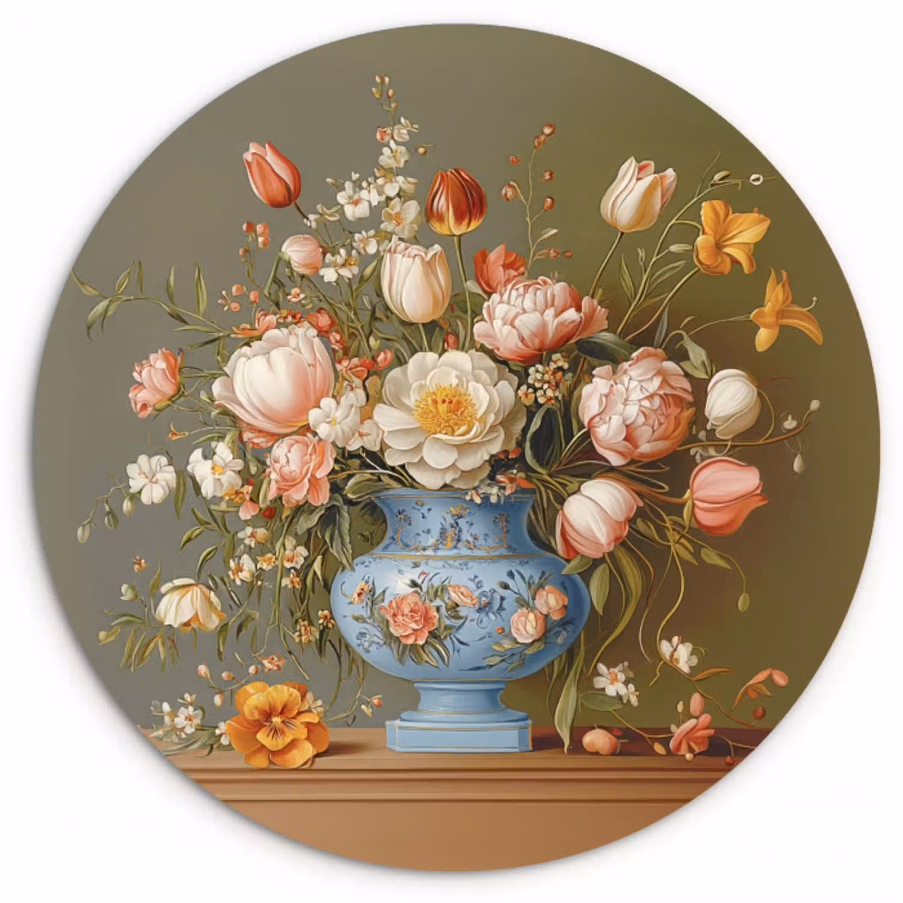 Neutral - Bloemen - Boeket - Vaas Wandcirkel kunststof plaat 5mm dik klein -3d