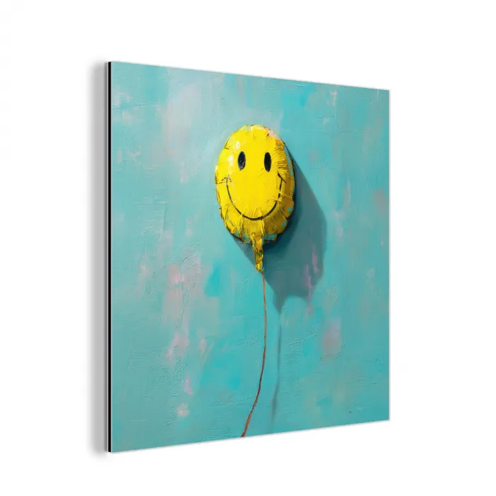 Ballon - Geel - Smiley aluminium wit klein -3d