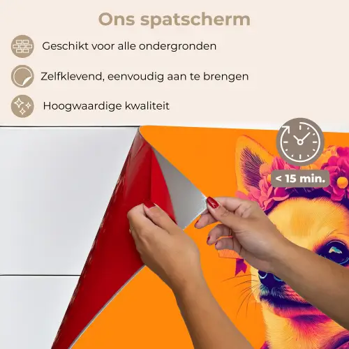 Kimono - Hondje - Bloemenkroon - Oranje keuken achterwand spatscherm klein -spatscherm_NL