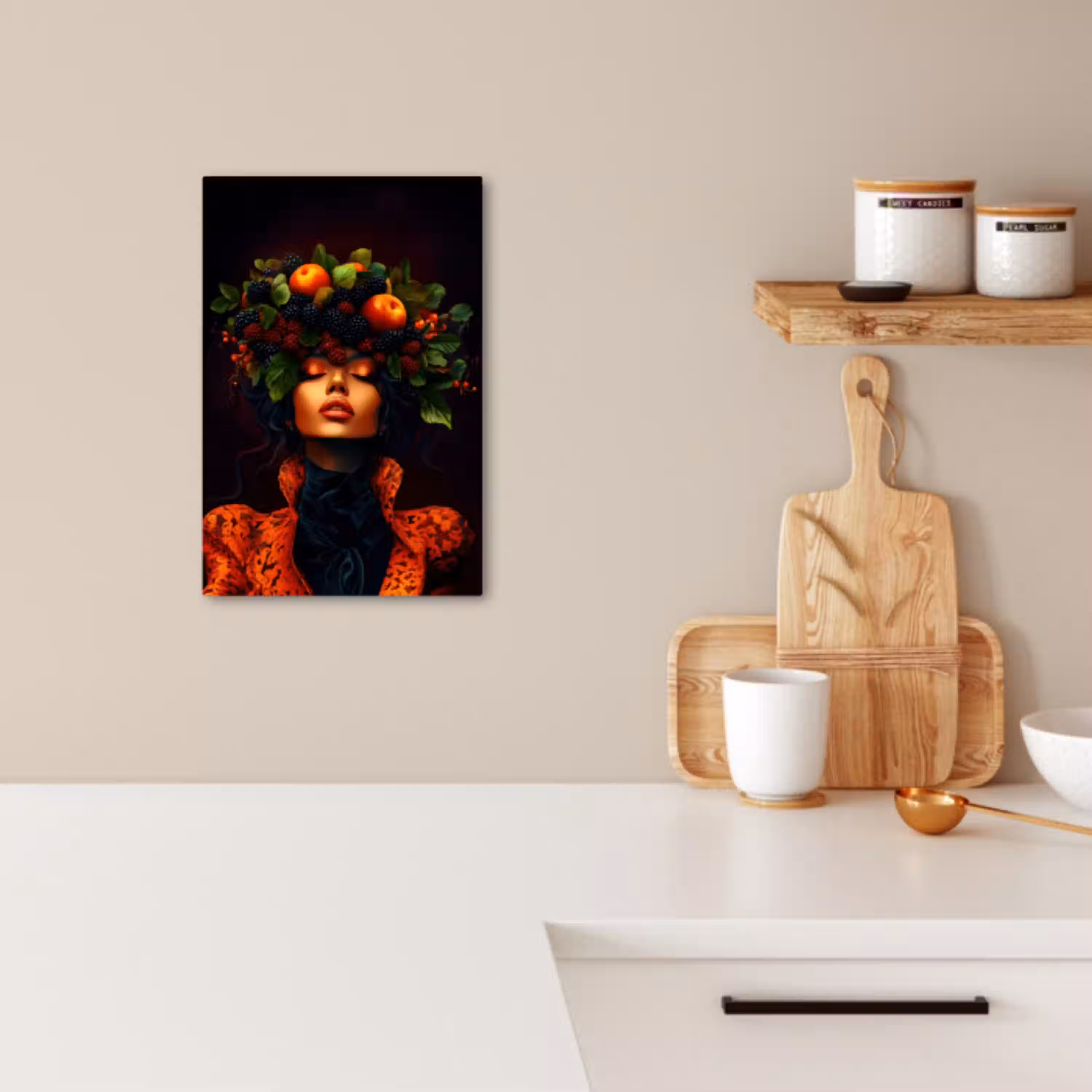 Vrouw - Zwart - Bessen - Bramen - Appels KitchenYeah - Keuken - Canvas klein -sfeer1
