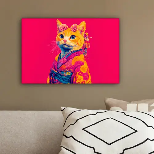Kat - Kimono - Bloemen - Roze canvas 2cm klein -sfeer3