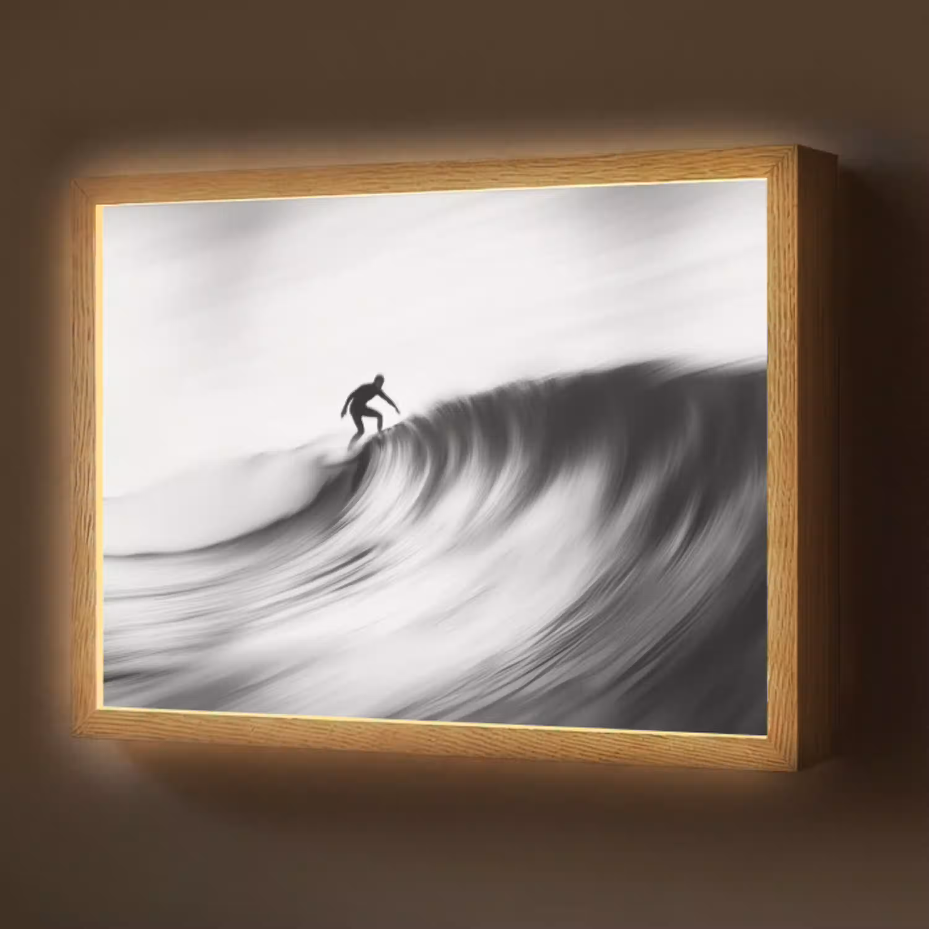 Surfer - Golf - Vervaagd - Zwart Light Box met batterij (Wandlamp) middel -z3d_website