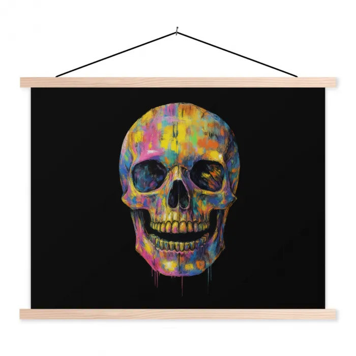 Penseelstreken - Schedel - Kleurrijk - Abstract textielposter latten blank klein -3d