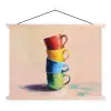 Mokken - Gestapeld - Keramiek - Kleurrijk textielposter latten blank klein -3d