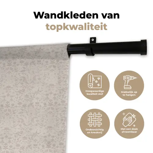 Bloemen - Bladeren - Licht - Taupe Wandkleed katoen klein 269 -sfeer2