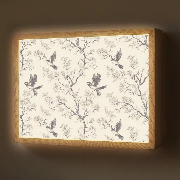 Takken - Vogels - Beige Light Box met batterij (Wandlamp) middel 907 -z3d_website