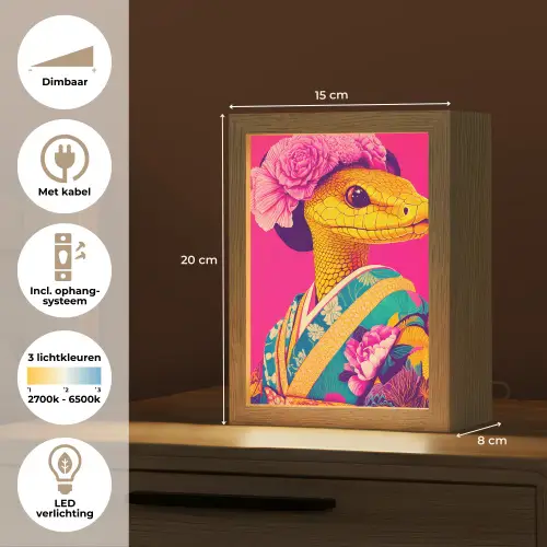 Hagedis - Bloemen - Roze - Kimono Light Box met kabel (Tafellamp) klein -USP_NL