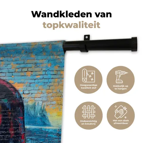 Kleurrijke Mona Lisa in graffiti stijl Wandkleed katoen klein -sfeer2