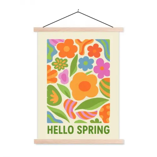 Illustratie - Bloemen - Quote - Kleurrijk textielposter latten blank klein -3d