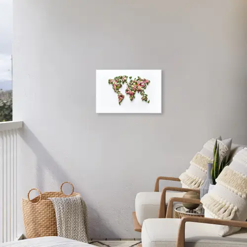 Wereldkaart - Kleurrijk - Bloemen - Lente Tuinposter op houten frame 2 cm dik klein -sfeer1