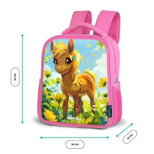 Bruine pony tussen gele bloemen Kinderrugzak - Roze middel -productfoto_formaten