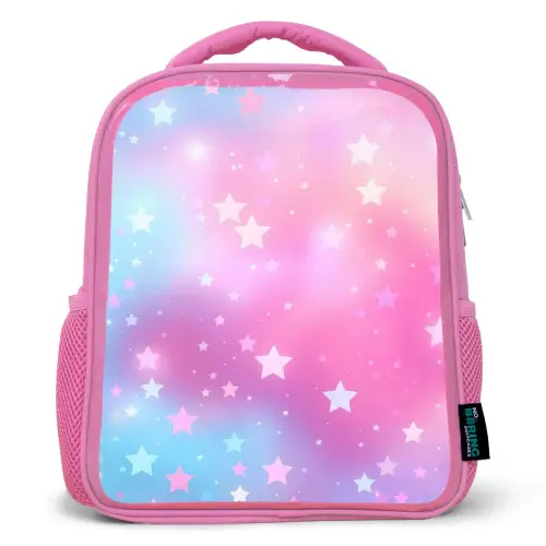 Sterren - Roze - Blauw Kinderrugzak - Roze middel -3d