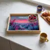 Schilderij - Zonsondergang - Bloemen - Rivier Dienblad Rechthoek middel -sfeer2