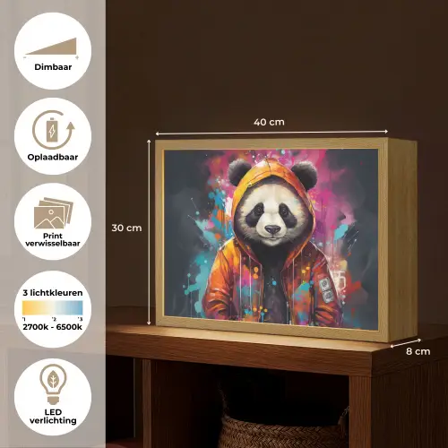 Panda - Jas - Graffiti - Oranje Light Box met batterij (Wandlamp) middel -USP_websiteoverzichtNL