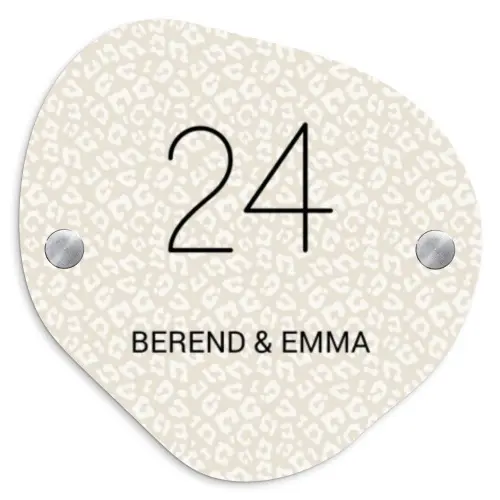 Beige panterprint - Klassiek Naambord Organisch middel -3d