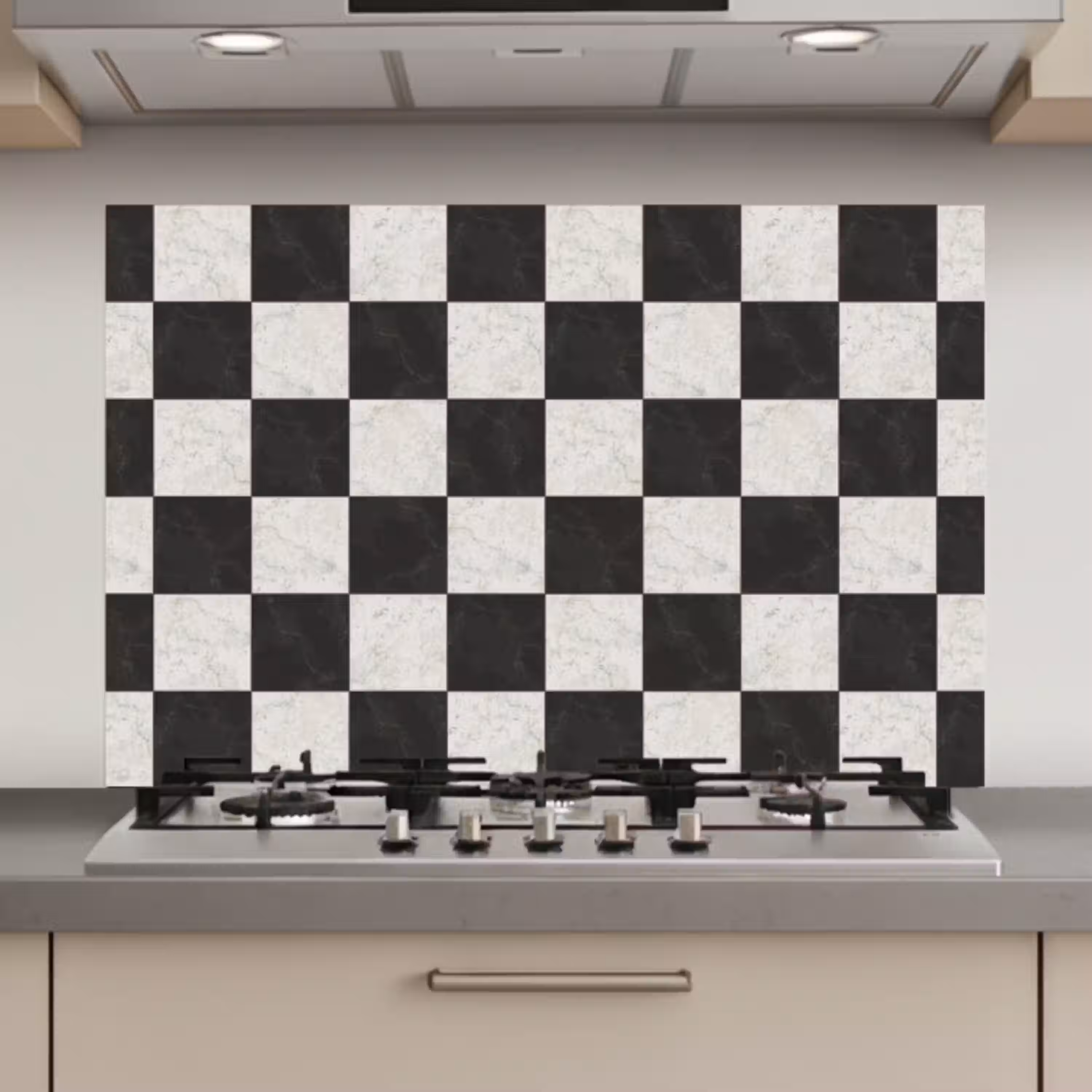 Dambord - Marmer - Zwart - Wit keuken achterwand spatscherm klein 900 -3d_website