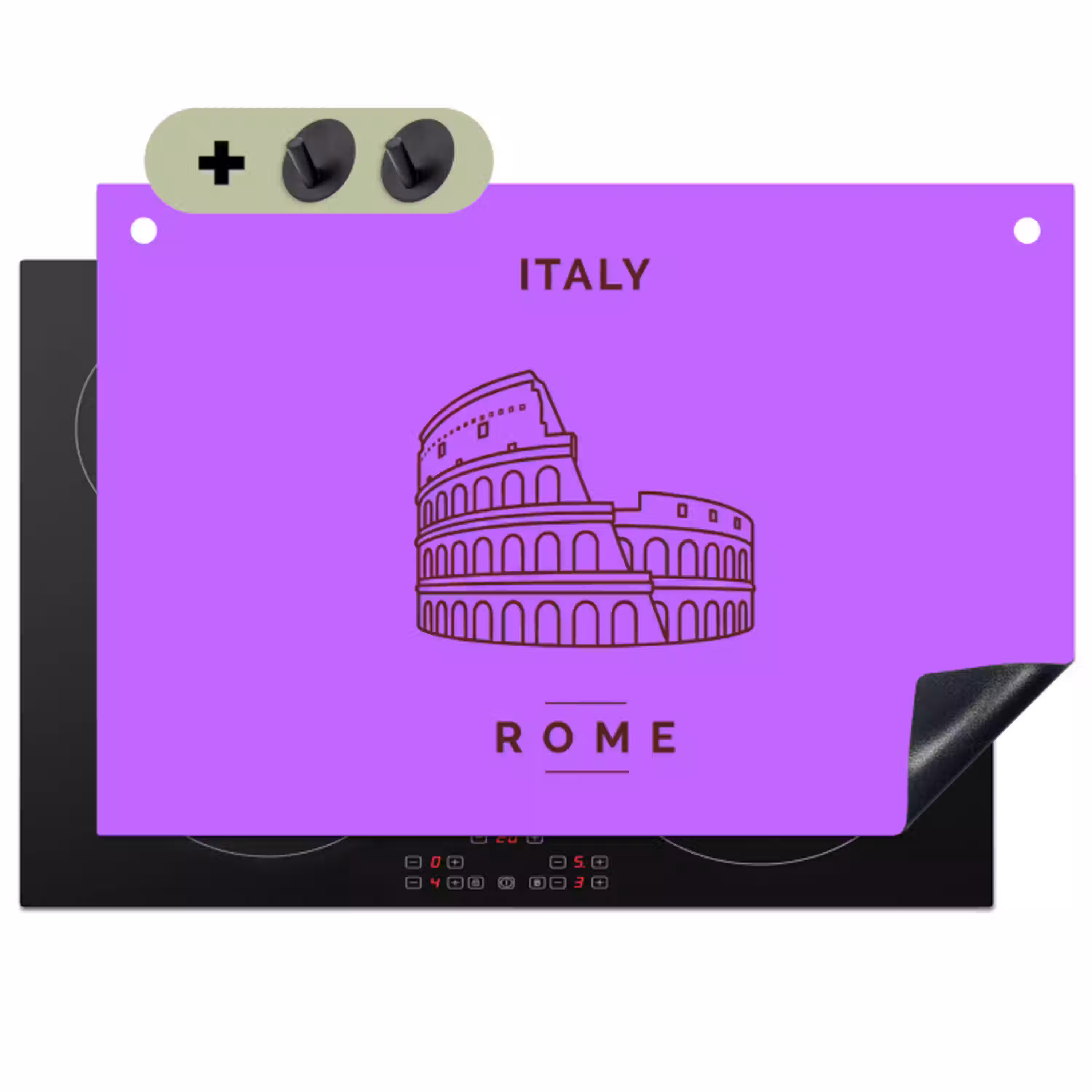 Architectuur - Colosseum - Rome - Minimalistisch - Paars Inductie beschemer met haakjes klein -3d