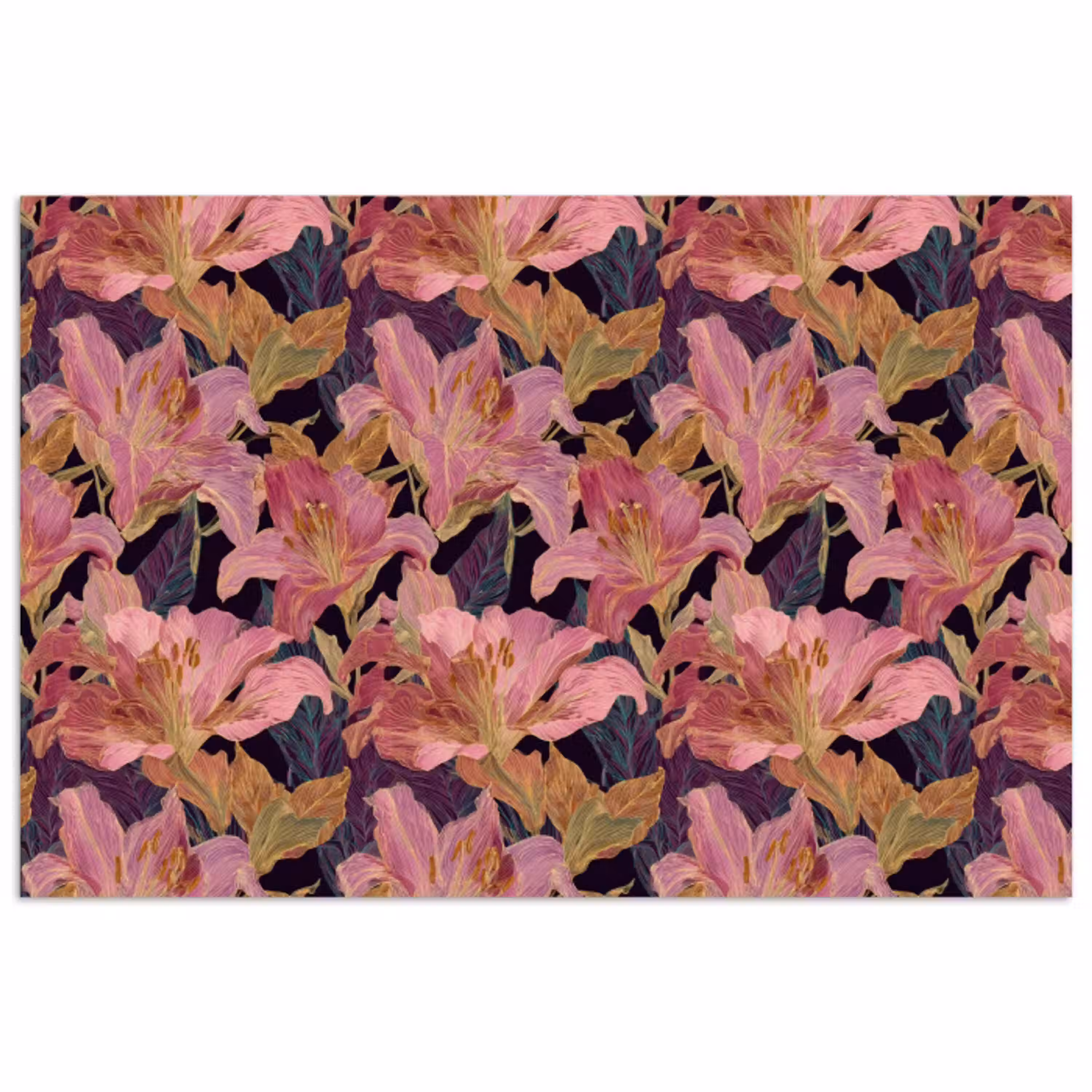 Lelies - Patroon - Roze - Goud poster papier klein 62 -3d