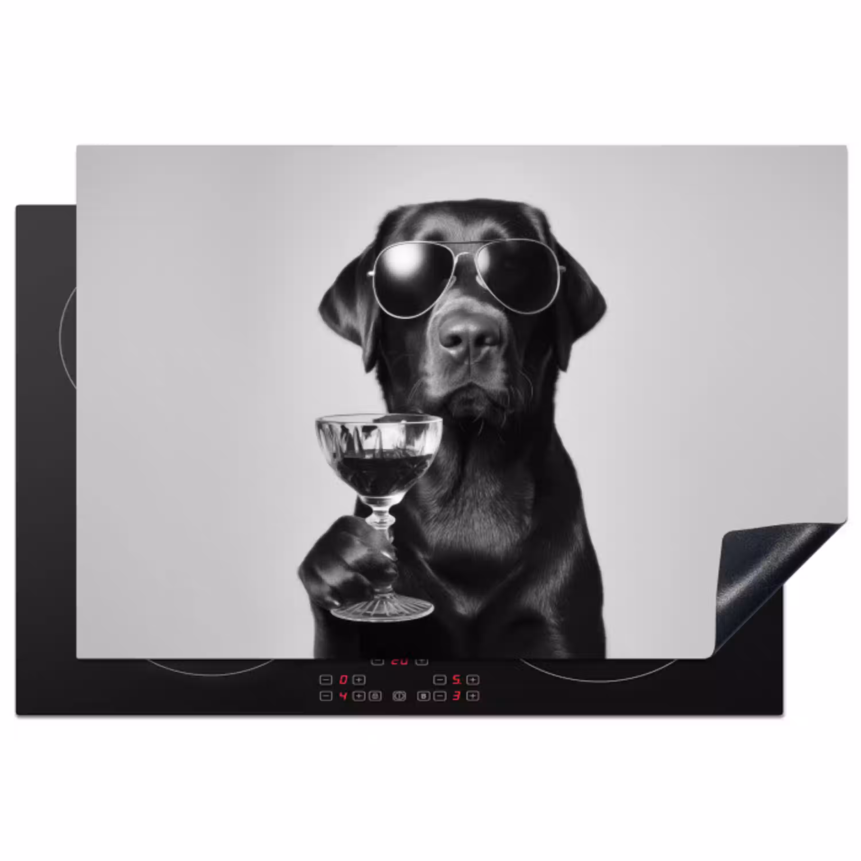 Hond - Zwart - Wijnglas - Zonnebril Inductie beschermer vinyl 3mm klein -3d