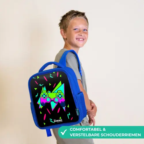 Neon controller op zwart Kinderrugzak - Blauw middel -sfeer3_NL