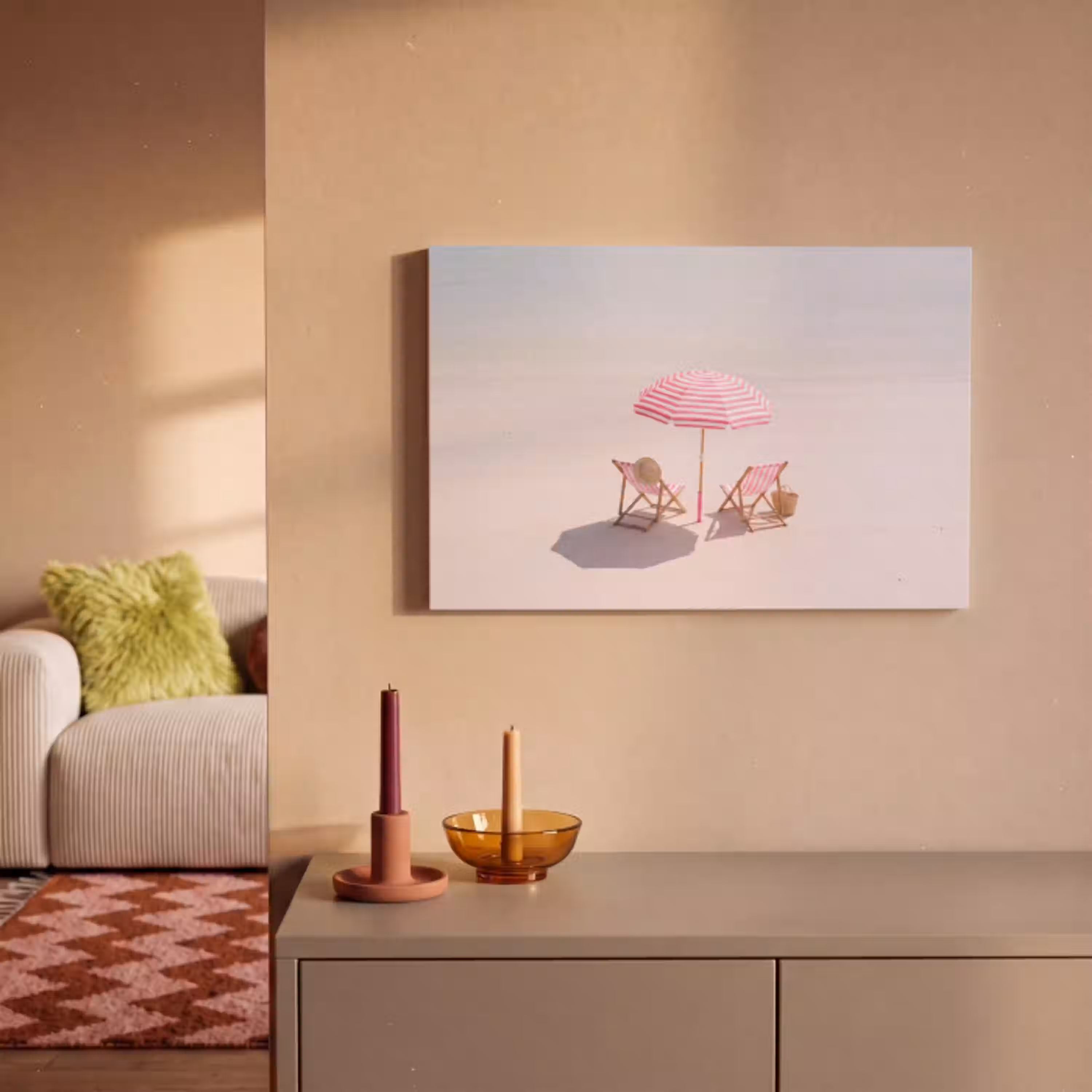 Strand - Parasol - Ligstoel - Zomer - Roze canvas 2cm klein -sfeer1