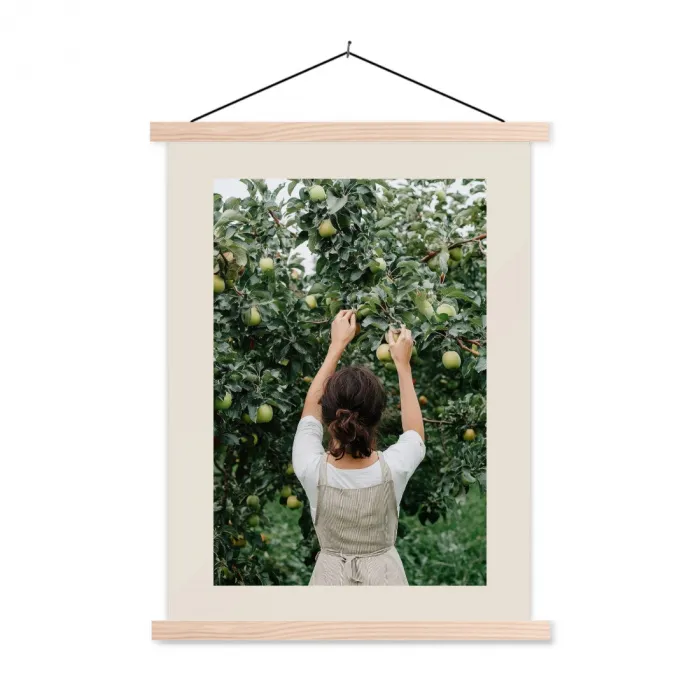 Boom - Appels - Plukken - Natuur textielposter latten blank klein -3d