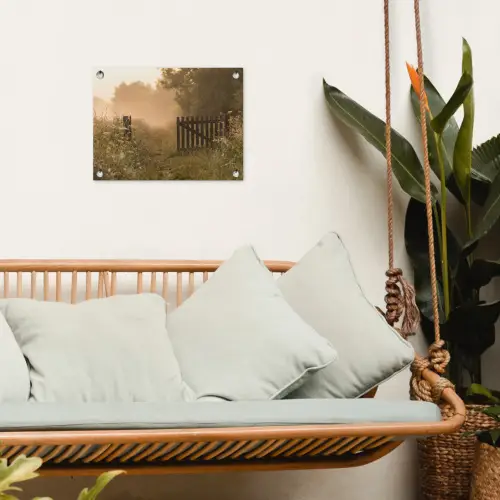 Hek - Natuur - Mist - Veld tuinposter los doek klein -sfeer7