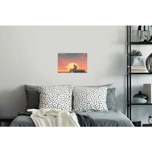 Busje - Kat - Zonsondergang - Oranje Muursticker klein -slaapkamer