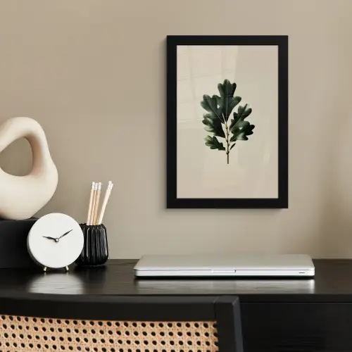 Eikenbladeren - Beige - Groen - Golvende randen fotolijst zwart zonder passe partout klein -sfeer1