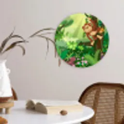 Aap - Jungle - Jongens - Meisjes - Bloemen - Kids Wandcirkel kunststof plaat 5mm dik klein -sfeer4