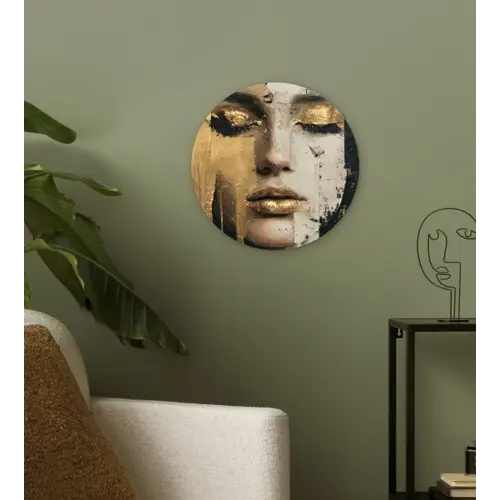Abstract - Goud - Gezicht - Lippen Wandcirkel kunststof plaat 5mm dik klein -sfeer3