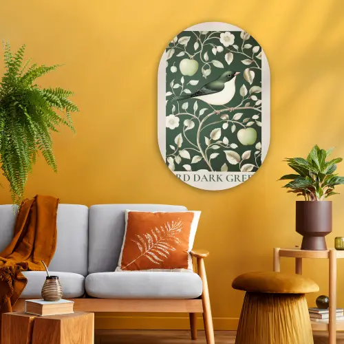Groen - Vogel  - Bloemen Wandcirkel Ovaal Glas middel -sfeer4