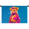 Muis - Kimono - Bloemen - Blauw Wandkleed katoen klein -zz3d