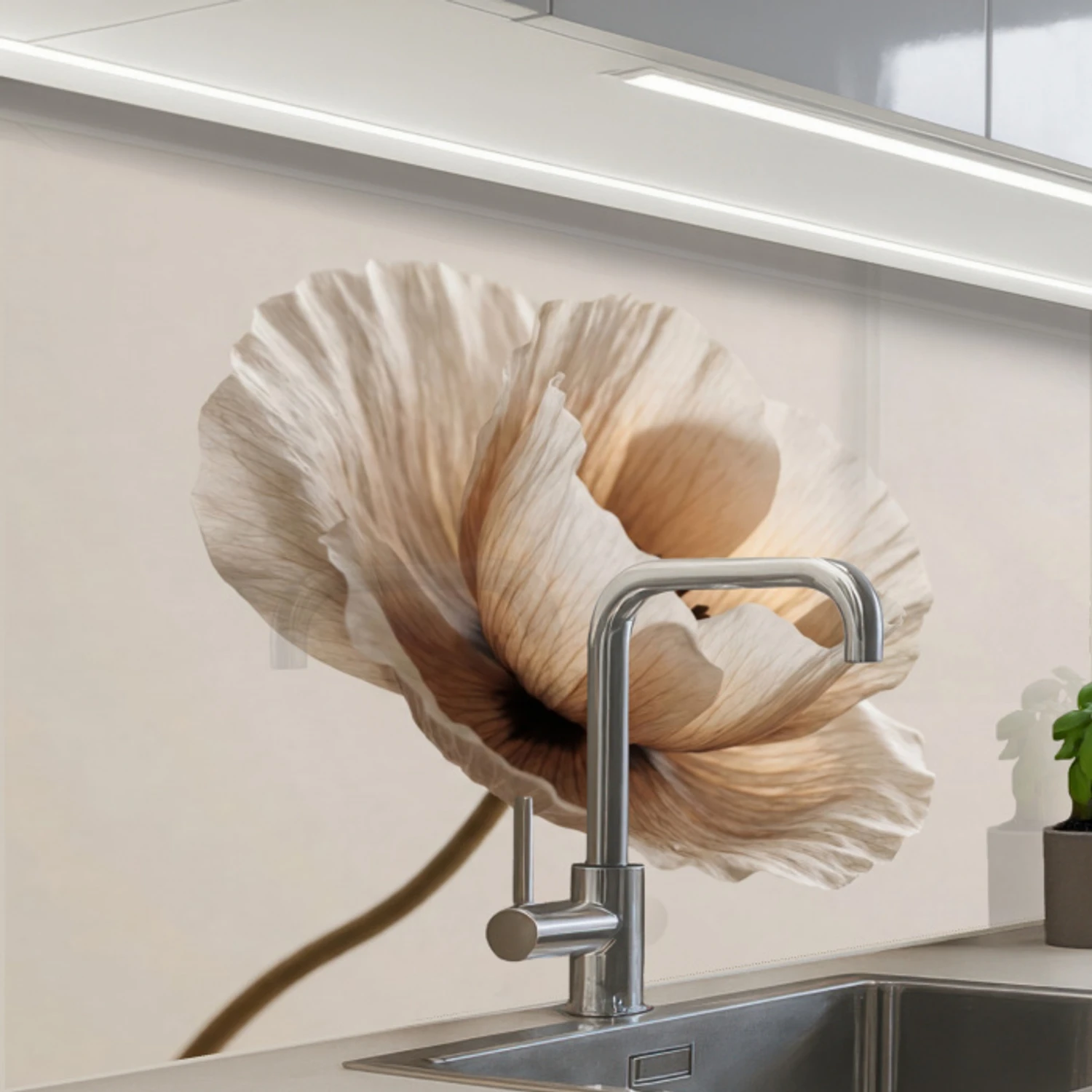Bloem - Beige - Crème keuken achterwand 2 middel -zzzz3d_schuin