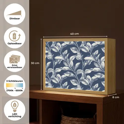 Botanisch - Patroon - Blauw Light Box met batterij (Wandlamp) middel 907 -USP_websiteoverzichtNL