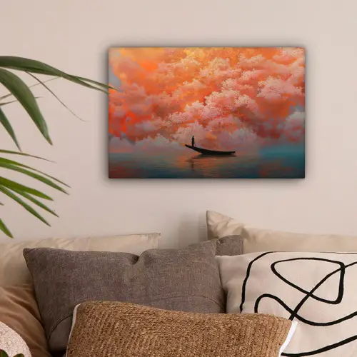 Zee - Boot - Wolken - Oranje canvas 2cm klein -sfeer1