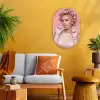 Vrouw - Roze - Parelketting - Krulspelden Wandcirkel Ovaal Forex klein -sfeer4