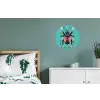 Kever - Bloemmotieven - Turquoise - Bladeren Wandcirkel aluminium klein -slaapkamer