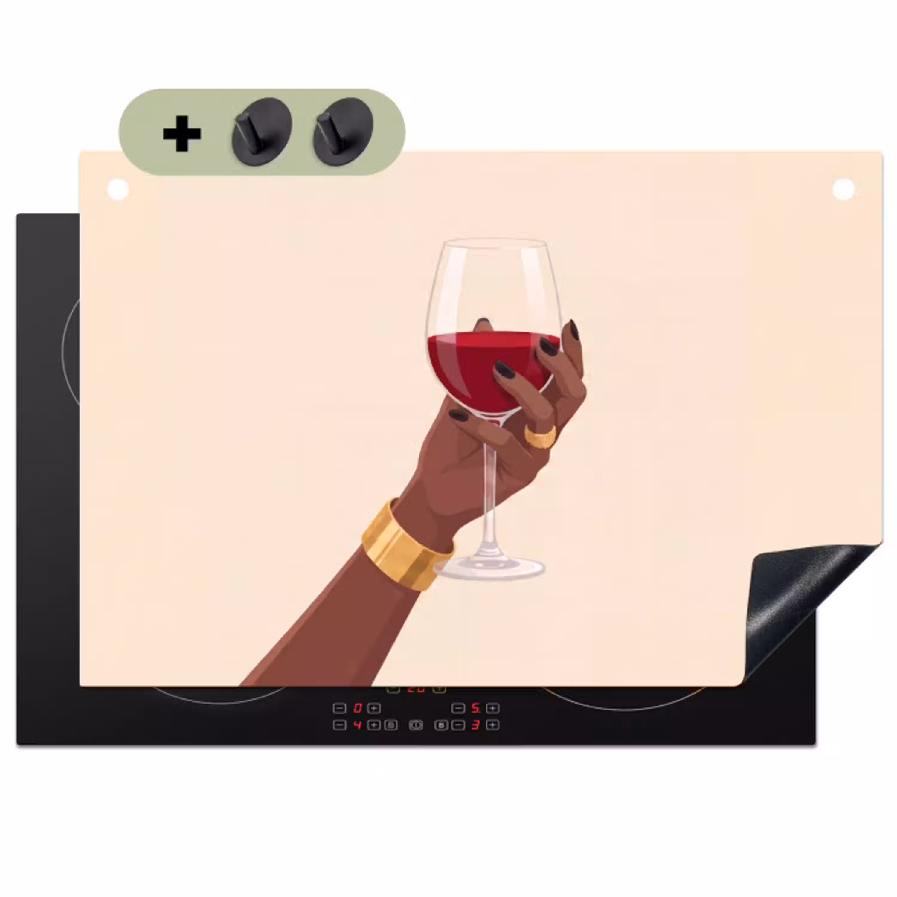 Vrouw - Wijn - Glas - Illustratie - Rood Inductie beschemer met haakjes klein -3d