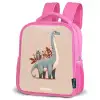 Blauwe dinosaurus op een beige achtergrond Kinderrugzak - Roze middel -schuin