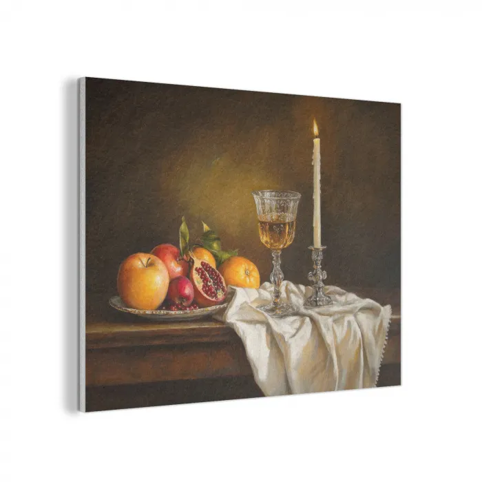 Fruit -  Stilleven - Wijn - Kaars PET vilt klein -3d