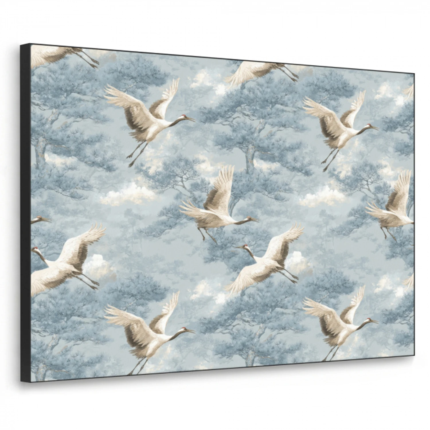 Wolken - Kraanvogels - Blauw Textielframe zwart klein 947 -3d