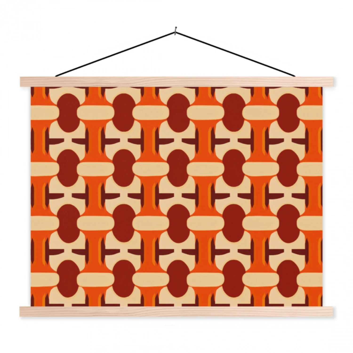 Geometrisch - Retro - Oranje textielposter latten blank klein 122 -3d
