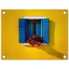 Raam - Bloemen - Gele muur tuinposter los doek klein -3d