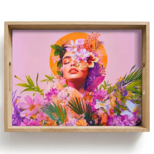 Vrouw - Abstract - Cirkel - Bloemen Dienblad Rechthoek middel -z3d_shopping