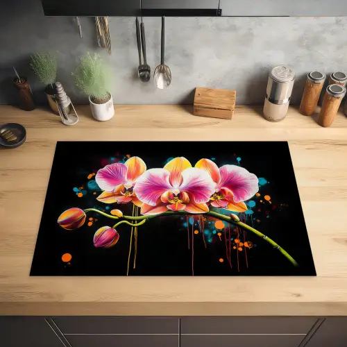 Orchidee - Graffiti - Kleurrijk - Bloemen - Abstract Inductie beschermer vinyl 3mm klein -sfeer5