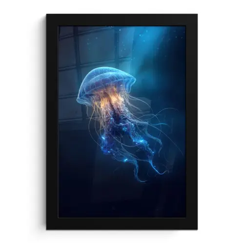Kwal - Lichtgevend - Tentakels - Blauw fotolijst zwart zonder passe partout klein -3d